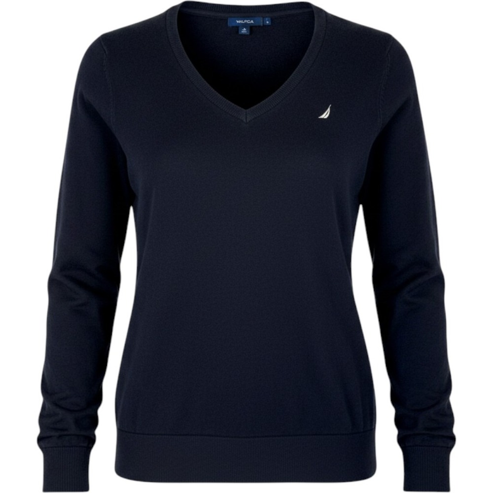 Nautica Navy Blue Cotton V-Neck Long Sleeve Sweater Women's Size M - NWT
